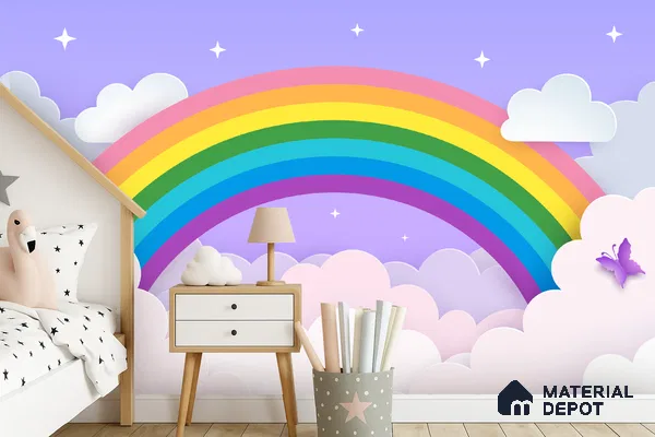 Magic Arc in the Clouds Rainbow On Light Background | WP 04068 Canvas Texture Finish Geometric Style luxurious Customized size Wallpaper | 250 GSM WP01CNF Paper | (MOQ = 30 Sq. Ft.)