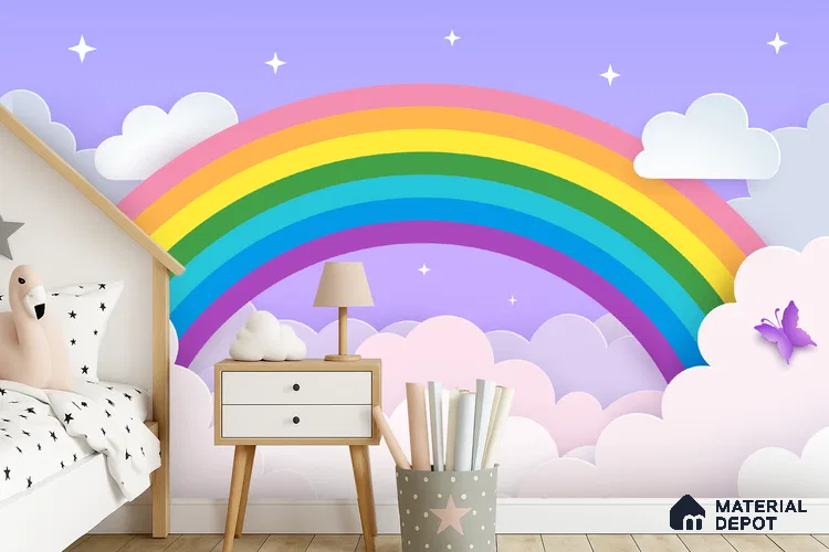 Magic Arc in the Clouds Rainbow On Light Background | WP 04068 Canvas Texture Finish Geometric Style luxurious Customized size Wallpaper | 250 GSM WP01CNF Paper | (MOQ = 30 Sq. Ft.)