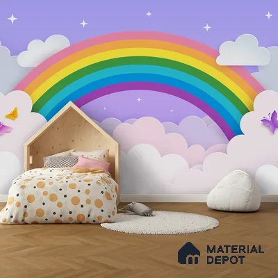 Magic Arc in the Clouds Rainbow On Light Background | WP 04068 Canvas Texture Finish Geometric Style luxurious Customized size Wallpaper | 250 GSM WP01CNF Paper | (MOQ = 30 Sq. Ft.)