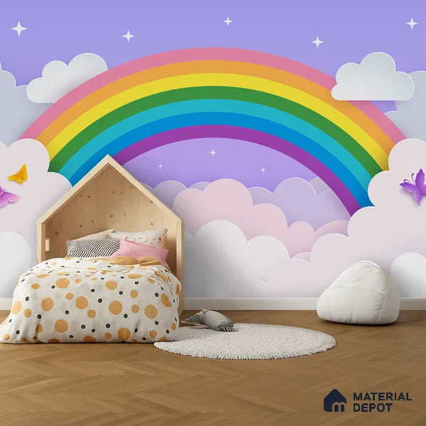 Magic Arc in the Clouds Rainbow On Light Background | WP 04068 Canvas Texture Finish Geometric Style luxurious Customized size Wallpaper | 250 GSM WP01CNF Paper | (MOQ = 30 Sq. Ft.)