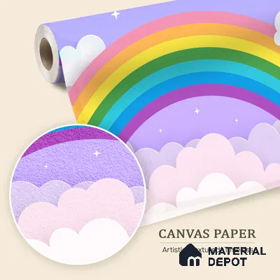 Magic Arc in the Clouds Rainbow On Light Background | WP 04068 Canvas Texture Finish Geometric Style luxurious Customized size Wallpaper | 250 GSM WP01CNF Paper | (MOQ = 30 Sq. Ft.)