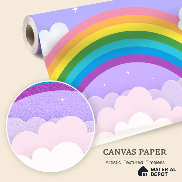 Magic Arc in the Clouds Rainbow On Light Background | WP 04068 Canvas Texture Finish Geometric Style luxurious Customized size Wallpaper | 250 GSM WP01CNF Paper | (MOQ = 30 Sq. Ft.)