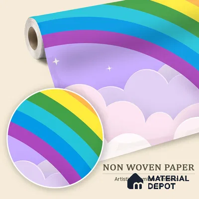 Magic Arc in the Clouds Rainbow On Light Background | WP 04068 B Non Woven Matte Finish Geometric Style Premium Customized size Wallpaper | 150 GSM WP01MTF Paper | (MOQ = 30 Sq. Ft.)
