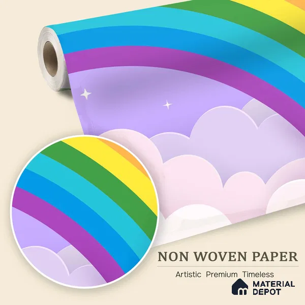 Magic Arc in the Clouds Rainbow On Light Background | WP 04068 B Non Woven Matte Finish Geometric Style Premium Customized size Wallpaper | 150 GSM WP01MTF Paper | (MOQ = 30 Sq. Ft.)