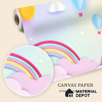 Kids Fantasy Sky Rainbow Over Mountain Tops | WP 04069 Canvas Texture Finish Geometric Style luxurious Customized size Wallpaper | 250 GSM WP01CNF Paper | (MOQ = 30 Sq. Ft.)