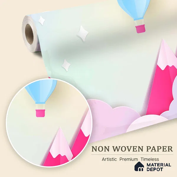 Kids Fantasy Sky Rainbow Over Mountain Tops | WP 04069 B Non Woven Matte Finish Geometric Style Premium Customized size Wallpaper | 150 GSM WP01MTF Paper | (MOQ = 30 Sq. Ft.)