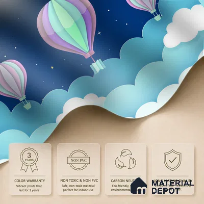 Gentle Night Sky Ride Balloon Above Clouds Scene | WP 04070 Canvas Texture Finish Space Style luxurious Customized size Wallpaper | 250 GSM WP01CNF Paper | (MOQ = 30 Sq. Ft.)