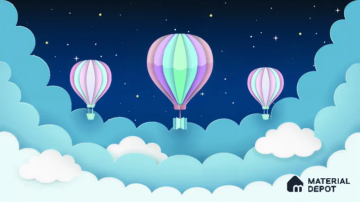 Gentle Night Sky Ride Balloon Above Clouds Scene | WP 04070 Canvas Texture Finish Space Style luxurious Customized size Wallpaper | 250 GSM WP01CNF Paper | (MOQ = 30 Sq. Ft.)