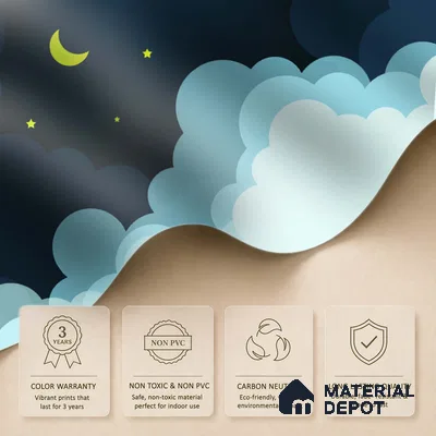 Midnight Calmscape Cartoon Moon And Clouds | WP 04071 B Non Woven Matte Finish Space Style Premium Customized size Wallpaper | 150 GSM WP01MTF Paper | (MOQ = 30 Sq. Ft.)