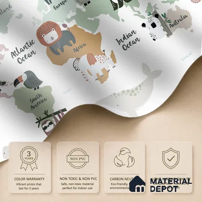 Animal Friends of Every Land Pastel | WP 04073 Canvas Texture Finish Map Style luxurious Customized size Wallpaper | 250 GSM WP01CNF Paper | (MOQ = 30 Sq. Ft.)