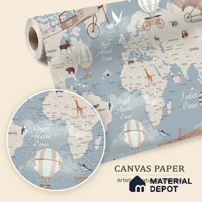 Animals On Journey In The Sky | WP 04074 Canvas Texture Finish Map Style luxurious Customized size Wallpaper | 250 GSM WP01CNF Paper | (MOQ = 30 Sq. Ft.) | Design change not possible