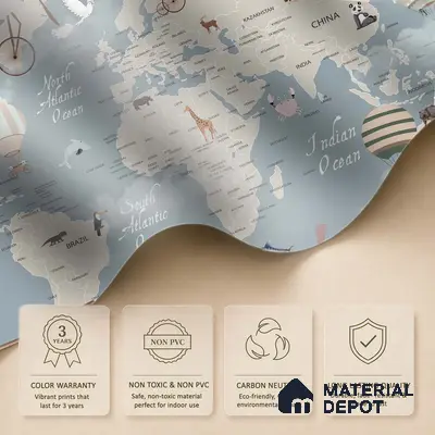 Animals On Journey In The Sky | WP 04074 B Non Woven Matte Finish Map Style Premium Customized size Wallpaper | 150 GSM WP01MTF Paper | (MOQ = 30 Sq. Ft.) | Design change not possible