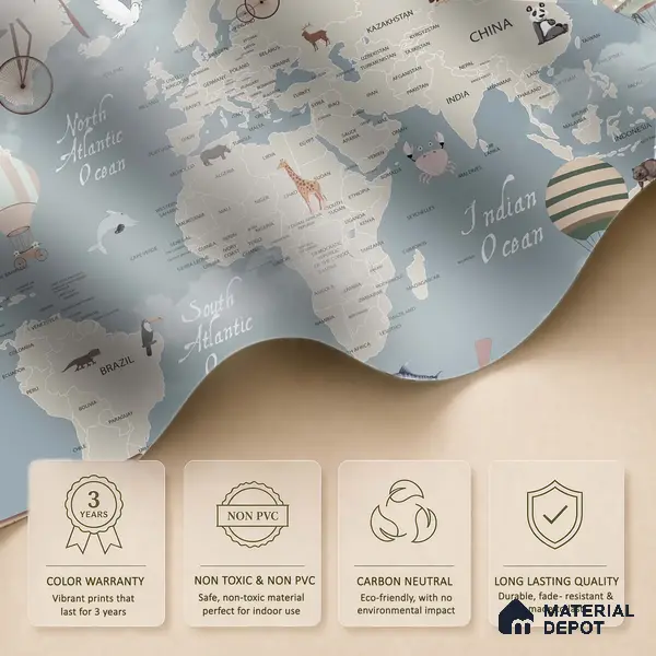 Animals On Journey In The Sky | WP 04074 B Non Woven Matte Finish Map Style Premium Customized size Wallpaper | 150 GSM WP01MTF Paper | (MOQ = 30 Sq. Ft.) | Design change not possible
