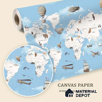 Exploring the World by Air & Sea Animal | WP 04076 Canvas Texture Finish Map Style luxurious Customized size Wallpaper | 250 GSM WP01CNF Paper | (MOQ = 30 Sq. Ft.) | Design change not possible