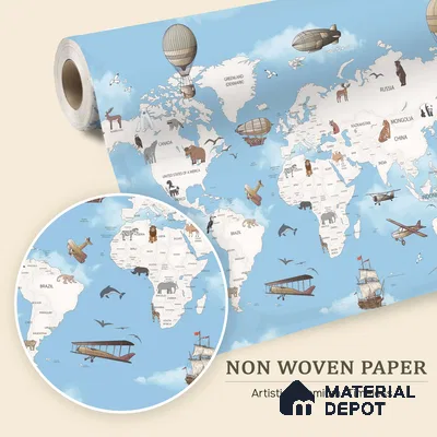 Exploring the World by Air & Sea Animal | WP 04076 B Non Woven Matte Finish Map Style Premium Customized size Wallpaper | 150 GSM WP01MTF Paper | (MOQ = 30 Sq. Ft.) | Design change not possible