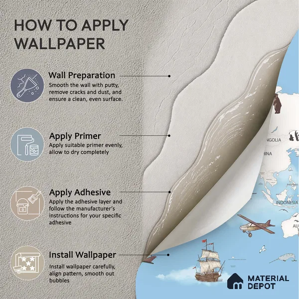 Exploring the World by Air & Sea Animal | WP 04076 Canvas Texture Finish Map Style luxurious Customized size Wallpaper | 250 GSM WP01CNF Paper | (MOQ = 30 Sq. Ft.) | Design change not possible