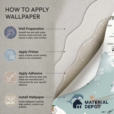 Floating World Explorer Map Animal Safari | WP 04077 Canvas Texture Finish Map Style luxurious Customized size Wallpaper | 250 GSM WP01CNF Paper | (MOQ = 30 Sq. Ft.) | Design change not possible
