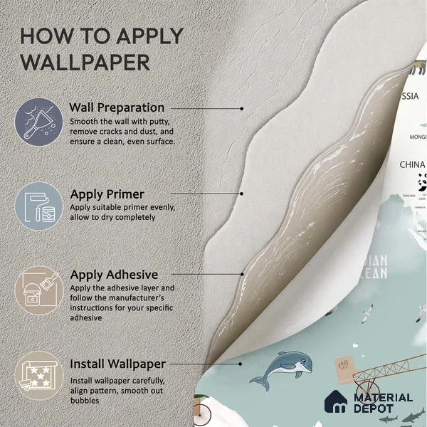 Floating World Explorer Map Animal Safari | WP 04077 Canvas Texture Finish Map Style luxurious Customized size Wallpaper | 250 GSM WP01CNF Paper | (MOQ = 30 Sq. Ft.) | Design change not possible