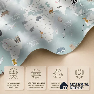 Floating World Explorer Map Animal Safari | WP 04077 Canvas Texture Finish Map Style luxurious Customized size Wallpaper | 250 GSM WP01CNF Paper | (MOQ = 30 Sq. Ft.) | Design change not possible