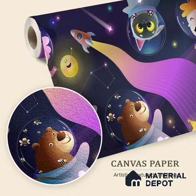 Little Astronauts & Space Friends | WP 04079 Canvas Texture Finish Space Style luxurious Customized size Wallpaper | 250 GSM WP01CNF Paper | (MOQ = 30 Sq. Ft.)