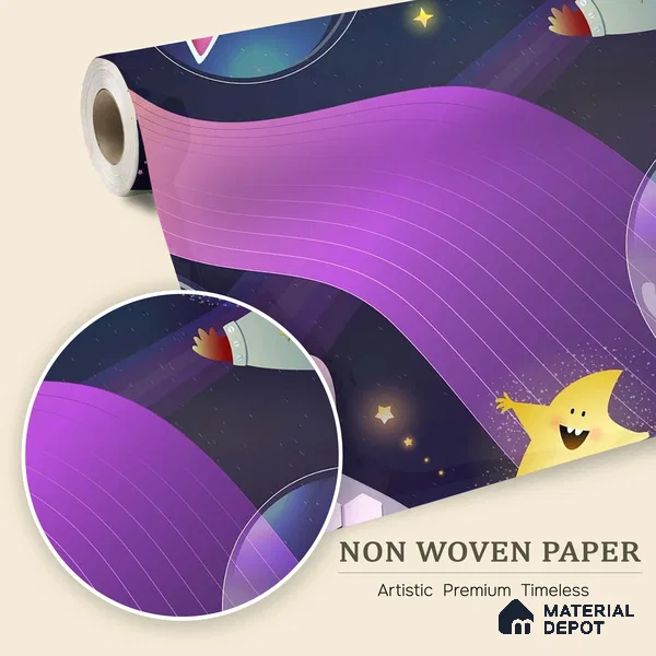 Little Astronauts & Space Friends | WP 04079 B Non Woven Matte Finish Space Style Premium Customized size Wallpaper | 150 GSM WP01MTF Paper | (MOQ = 30 Sq. Ft.)