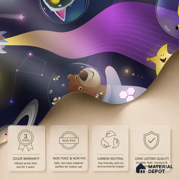 Little Astronauts & Space Friends | WP 04079 B Non Woven Matte Finish Space Style Premium Customized size Wallpaper | 150 GSM WP01MTF Paper | (MOQ = 30 Sq. Ft.)