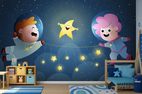 Friends Under the Same Star | WP 04080 Canvas Texture Finish Space Style luxurious Customized size Wallpaper | 250 GSM WP01CNF Paper | (MOQ = 30 Sq. Ft.)