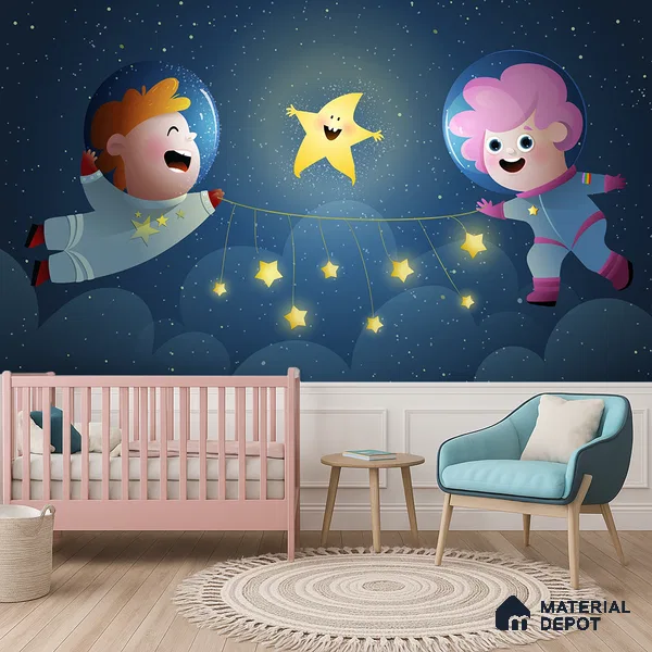 Friends Under the Same Star | WP 04080 Canvas Texture Finish Space Style luxurious Customized size Wallpaper | 250 GSM WP01CNF Paper | (MOQ = 30 Sq. Ft.)