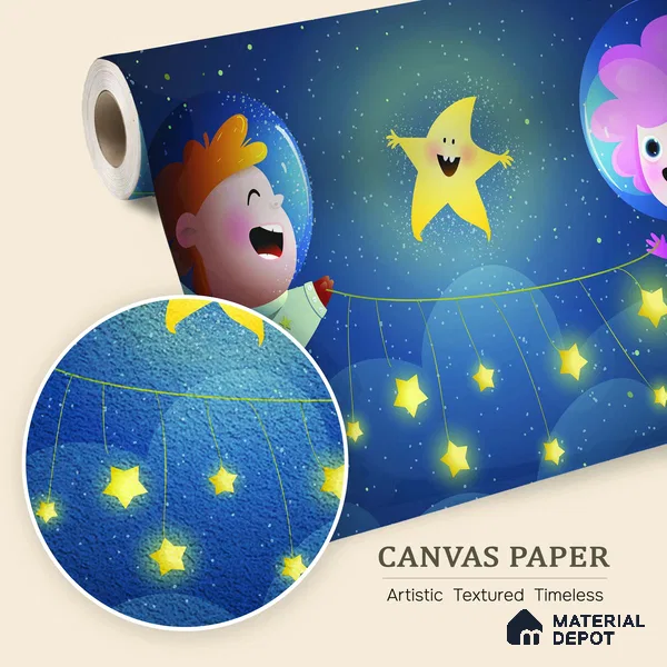 Friends Under the Same Star | WP 04080 Canvas Texture Finish Space Style luxurious Customized size Wallpaper | 250 GSM WP01CNF Paper | (MOQ = 30 Sq. Ft.)