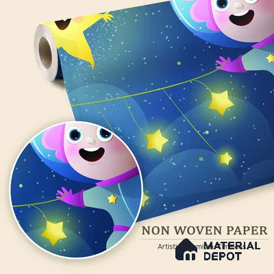 Friends Under the Same Star | WP 04080 B Non Woven Matte Finish Space Style Premium Customized size Wallpaper | 150 GSM WP01MTF Paper | (MOQ = 30 Sq. Ft.)