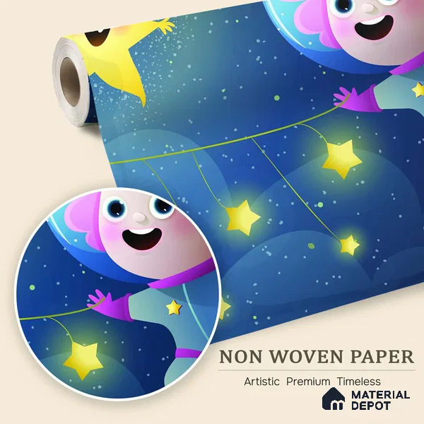 Friends Under the Same Star | WP 04080 B Non Woven Matte Finish Space Style Premium Customized size Wallpaper | 150 GSM WP01MTF Paper | (MOQ = 30 Sq. Ft.)