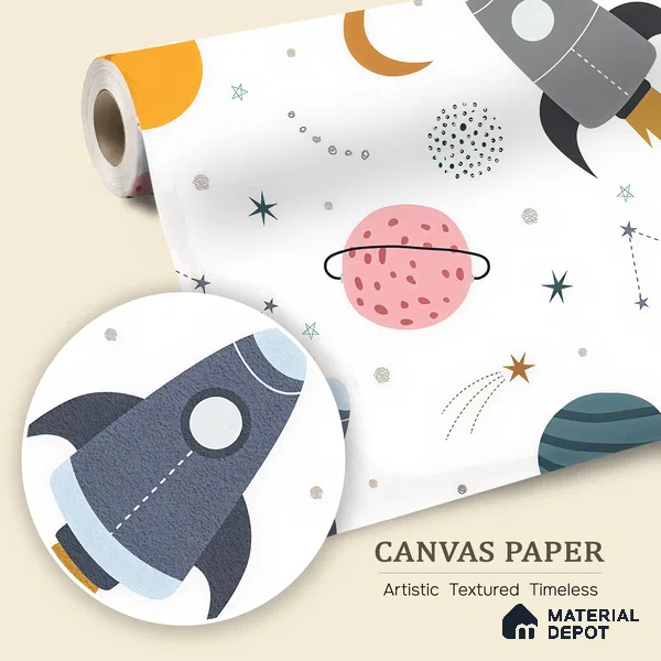 Dreaming Among Planets Rocket Journey To Space | WP 04082 Canvas Texture Finish Space Style luxurious Customized size Wallpaper | 250 GSM WP01CNF Paper | (MOQ = 30 Sq. Ft.)