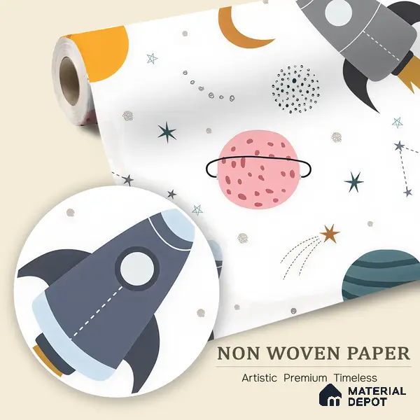 Dreaming Among Planets Rocket Journey To Space | WP 04082 B Non Woven Matte Finish Space Style Premium Customized size Wallpaper | 150 GSM WP01MTF Paper | (MOQ = 30 Sq. Ft.)