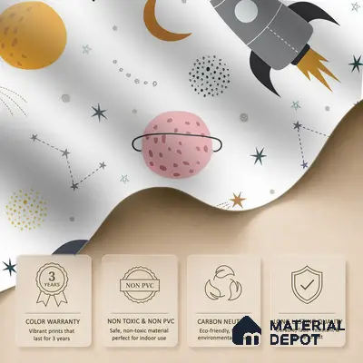 Dreaming Among Planets Rocket Journey To Space | WP 04082 B Non Woven Matte Finish Space Style Premium Customized size Wallpaper | 150 GSM WP01MTF Paper | (MOQ = 30 Sq. Ft.)