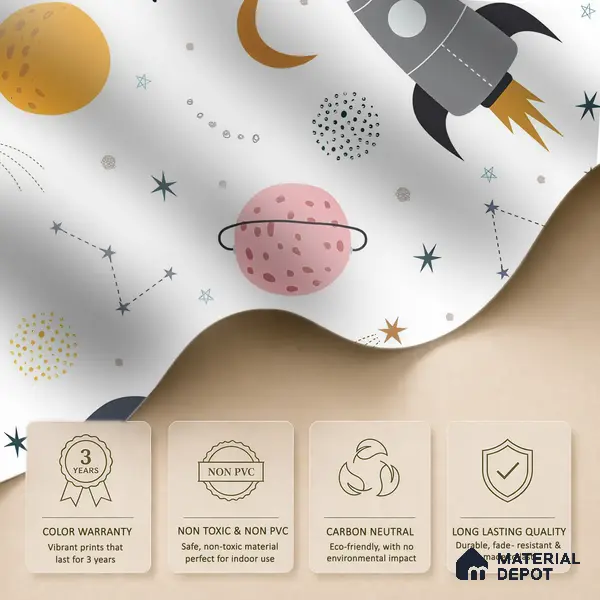 Dreaming Among Planets Rocket Journey To Space | WP 04082 B Non Woven Matte Finish Space Style Premium Customized size Wallpaper | 150 GSM WP01MTF Paper | (MOQ = 30 Sq. Ft.)