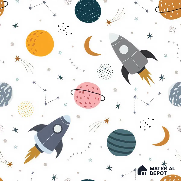 Dreaming Among Planets Rocket Journey To Space | WP 04082 Canvas Texture Finish Space Style luxurious Customized size Wallpaper | 250 GSM WP01CNF Paper | (MOQ = 30 Sq. Ft.)