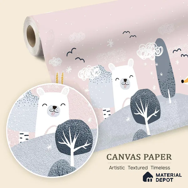Little Forest Companions Hill Top View | WP 04083 Canvas Texture Finish Nature Style luxurious Customized size Wallpaper | 250 GSM WP01CNF Paper | (MOQ = 30 Sq. Ft.)