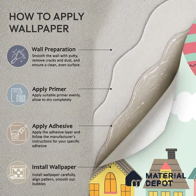 Floating Joy Street Hot Air Balloon Over The House | WP 04084 Canvas Texture Finish Abstract Style luxurious Customized size Wallpaper | 250 GSM WP01CNF Paper | (MOQ = 30 Sq. Ft.)
