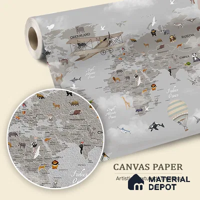 Wonders of a Wandering World Map Design | WP 04086 Canvas Texture Finish Map Style luxurious Customized size Wallpaper | 250 GSM WP01CNF Paper | (MOQ = 30 Sq. Ft.)