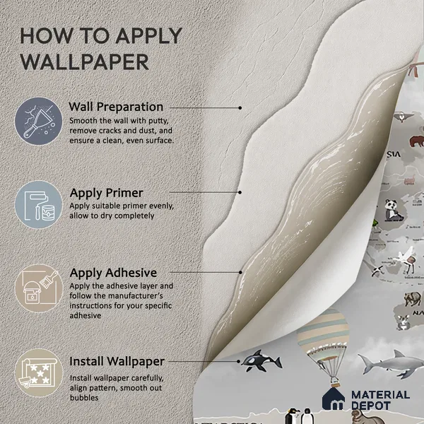 Wonders of a Wandering World Map Design | WP 04086 Canvas Texture Finish Map Style luxurious Customized size Wallpaper | 250 GSM WP01CNF Paper | (MOQ = 30 Sq. Ft.)