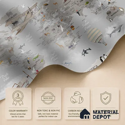 Wonders of a Wandering World Map Design | WP 04086 Canvas Texture Finish Map Style luxurious Customized size Wallpaper | 250 GSM WP01CNF Paper | (MOQ = 30 Sq. Ft.)