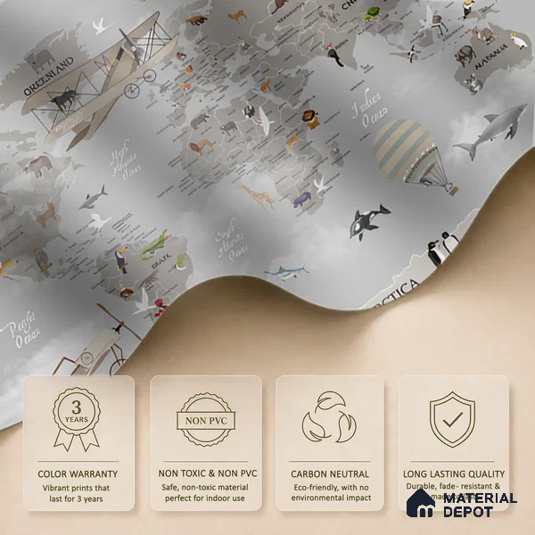 Wonders of a Wandering World Map Design | WP 04086 Canvas Texture Finish Map Style luxurious Customized size Wallpaper | 250 GSM WP01CNF Paper | (MOQ = 30 Sq. Ft.)