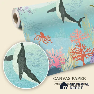 Little Secrets of the Sea Whale And The Aquatic Nature | WP 04087 Canvas Texture Finish Nature Style luxurious Customized size Wallpaper | 250 GSM WP01CNF Paper | (MOQ = 30 Sq. Ft.)