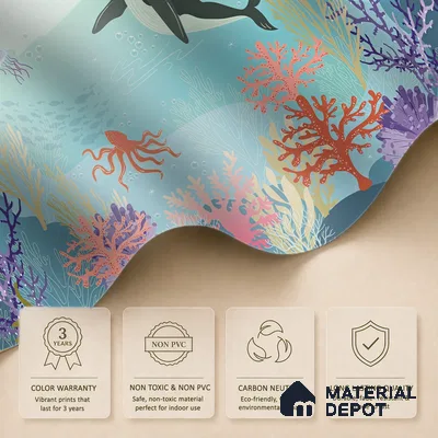 Little Secrets of the Sea Whale And The Aquatic Nature | WP 04087 B Non Woven Matte Finish Nature Style Premium Customized size Wallpaper | 150 GSM WP01MTF Paper | (MOQ = 30 Sq. Ft.)