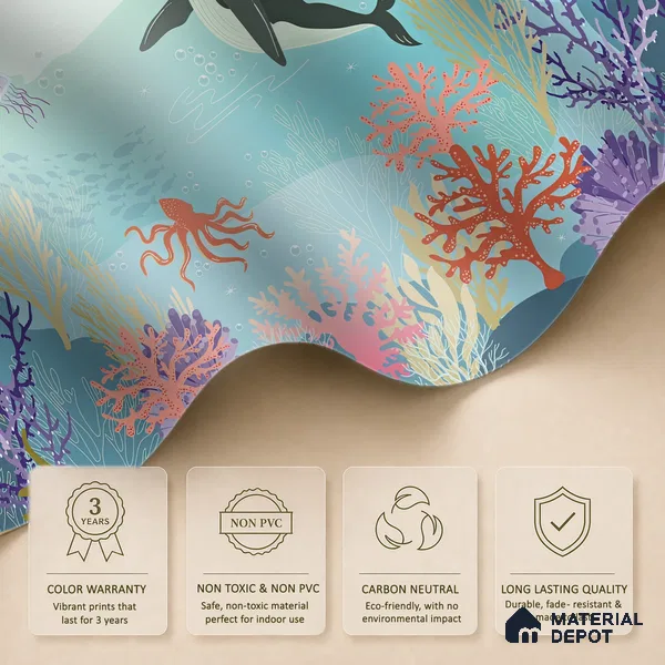 Little Secrets of the Sea Whale And The Aquatic Nature | WP 04087 B Non Woven Matte Finish Nature Style Premium Customized size Wallpaper | 150 GSM WP01MTF Paper | (MOQ = 30 Sq. Ft.)