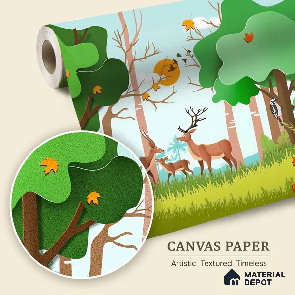Quiet Hours in the Green Woods Topical Jungle | WP 04088 Canvas Texture Finish Nature Style luxurious Customized size Wallpaper | 250 GSM WP01CNF Paper | (MOQ = 30 Sq. Ft.)