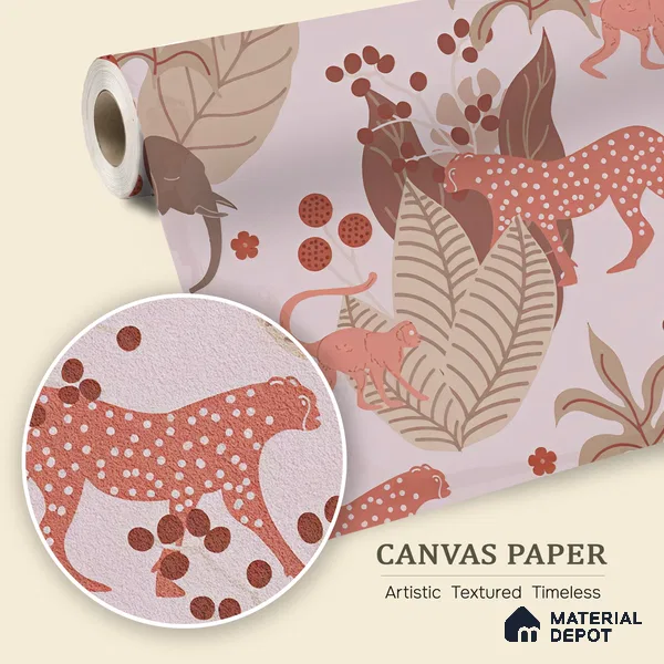 Little Walks Through the Wild Nature Fusion | WP 04089 Canvas Texture Finish Animal Print Style luxurious Customized size Wallpaper | 250 GSM WP01CNF Paper | (MOQ = 30 Sq. Ft.)