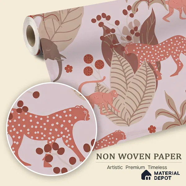 Little Walks Through the Wild Nature Fusion | WP 04089 B Non Woven Matte Finish Animal Print Style Premium Customized size Wallpaper | 150 GSM WP01MTF Paper | (MOQ = 30 Sq. Ft.)