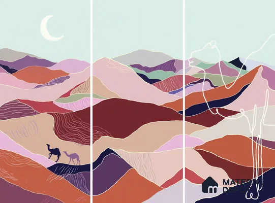 Contours of the Horizon Desert Dunes With Crescent Moon | WP 04090 Canvas Texture Finish Nature Style luxurious Customized size Wallpaper | 250 GSM WP01CNF Paper | (MOQ = 30 Sq. Ft.)