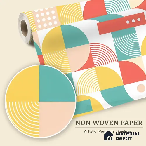 Happy Geometry Club Retro Color Block | WP 04092 B Non Woven Matte Finish Geometric Style Premium Customized size Wallpaper | 150 GSM WP01MTF Paper | (MOQ = 30 Sq. Ft.)